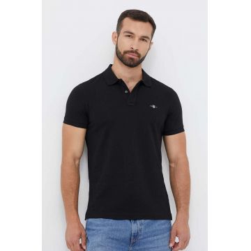 Gant polo de bumbac culoarea negru, neted