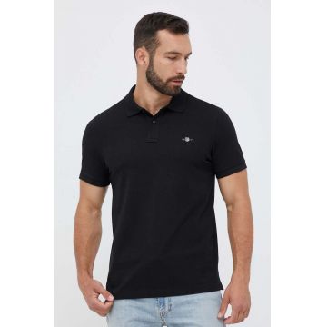 Gant polo de bumbac culoarea negru, neted