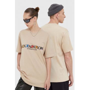 On Vacation tricou din bumbac culoarea bej, cu imprimeu