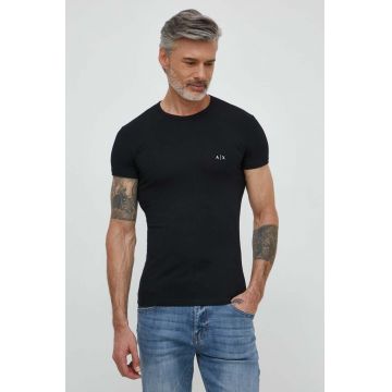 Armani Exchange tricou 2-pack barbati, culoarea negru, neted