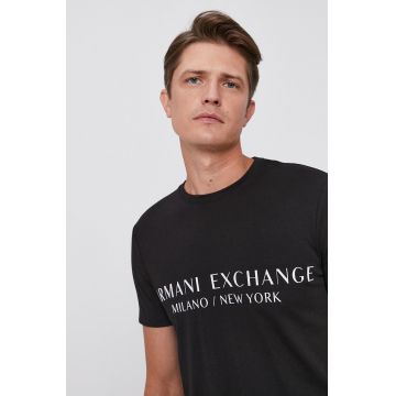 Armani Exchange Tricou bărbați, culoarea negru, cu imprimeu