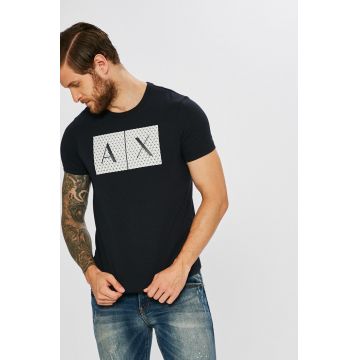 Armani Exchange Tricou din bumbac culoarea albastru marin, cu imprimeu