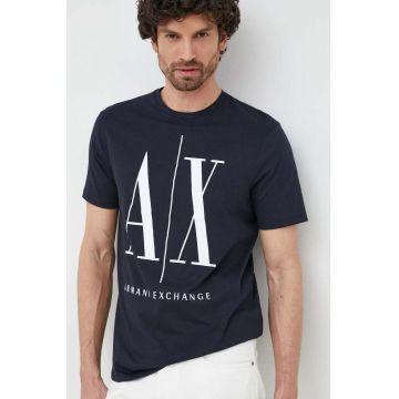 Armani Exchange tricou din bumbac Culoarea albastru marin, cu imprimeu