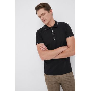 Armani Exchange tricou polo culoarea negru, cu imprimeu