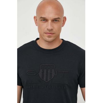 Gant tricou din bumbac barbati, culoarea negru, cu imprimeu