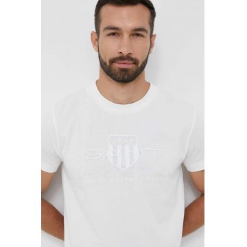 Gant tricou din bumbac barbati, culoarea alb, cu imprimeu