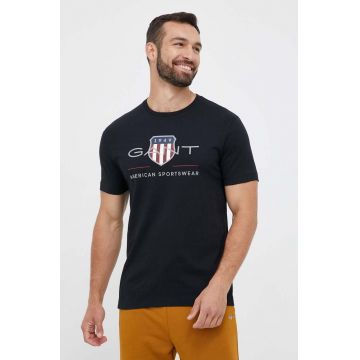 Gant tricou din bumbac culoarea negru, cu imprimeu