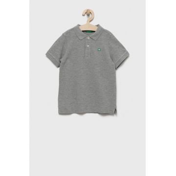 United Colors of Benetton tricouri polo din bumbac pentru copii culoarea gri, neted