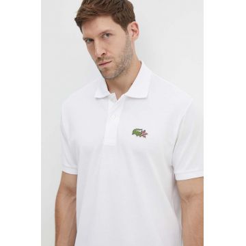 Lacoste polo de bumbac x Netflix culoarea alb, cu imprimeu PH7057-VIR