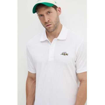 Lacoste polo de bumbac x Netflix culoarea alb, cu imprimeu PH7057-VIR