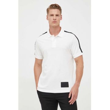 Armani Exchange polo de bumbac culoarea bej, cu imprimeu