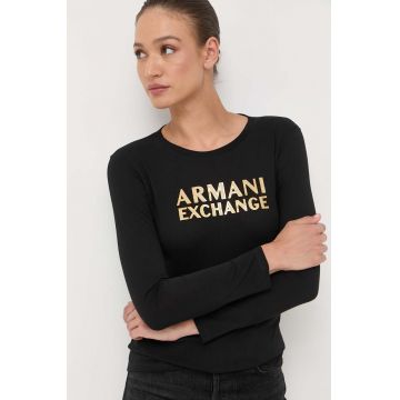 Armani Exchange longsleeve din bumbac culoarea negru