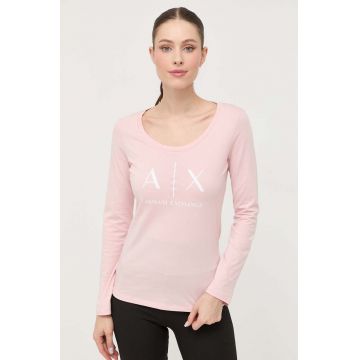 Armani Exchange longsleeve din bumbac culoarea roz