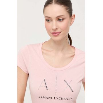 Armani Exchange tricou din bumbac culoarea roz