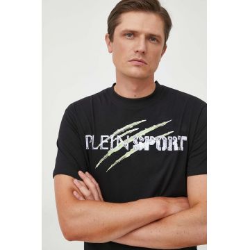 PLEIN SPORT tricou din bumbac culoarea negru, cu imprimeu