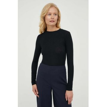 Bruuns Bazaar longsleeve din amestec de lana culoarea negru