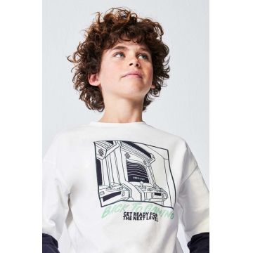 Mayoral longsleeve din bumbac pentru copii culoarea bej, cu imprimeu