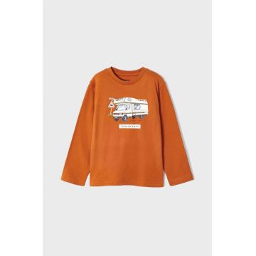 Mayoral longsleeve din bumbac pentru copii culoarea portocaliu, cu imprimeu