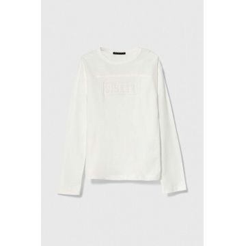 Sisley longsleeve din bumbac pentru copii culoarea alb