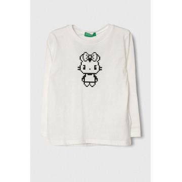 United Colors of Benetton longsleeve din bumbac pentru copii culoarea alb