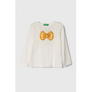 United Colors of Benetton longsleeve din bumbac pentru copii culoarea alb