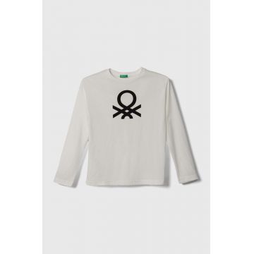 United Colors of Benetton longsleeve din bumbac pentru copii culoarea alb, cu imprimeu