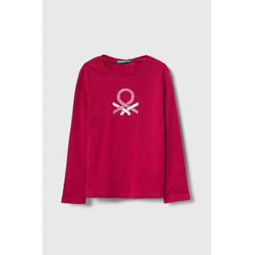 United Colors of Benetton longsleeve din bumbac pentru copii culoarea roz