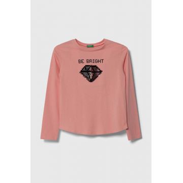 United Colors of Benetton longsleeve din bumbac pentru copii culoarea roz