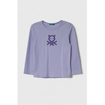 United Colors of Benetton longsleeve din bumbac pentru copii culoarea violet