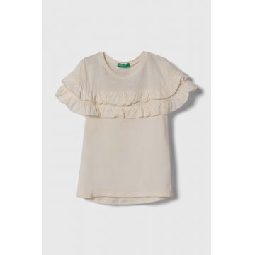 United Colors of Benetton tricou de bumbac pentru copii culoarea bej