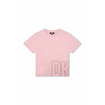 Dkny tricou de bumbac pentru copii culoarea violet, cu imprimeu