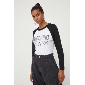 Moschino Jeans longsleeve din bumbac culoarea negru