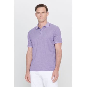 Tricou polo slim fit cu fenta cu nasturi