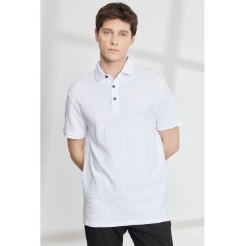 Tricou polo slim fit textuat