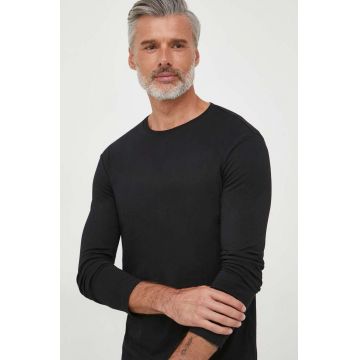 United Colors of Benetton longsleeve din bumbac culoarea negru, neted