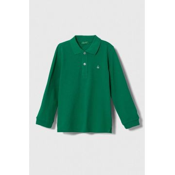 United Colors of Benetton longsleeve din bumbac pentru copii culoarea verde, neted