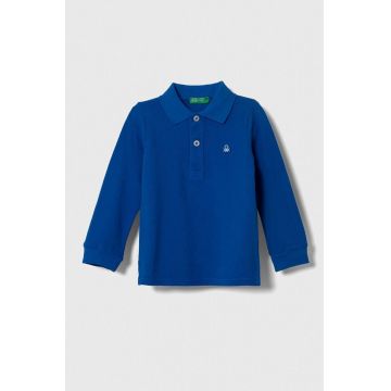 United Colors of Benetton longsleeve din bumbac pentru copii neted