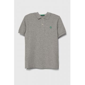 United Colors of Benetton tricouri polo din bumbac pentru copii culoarea gri, neted