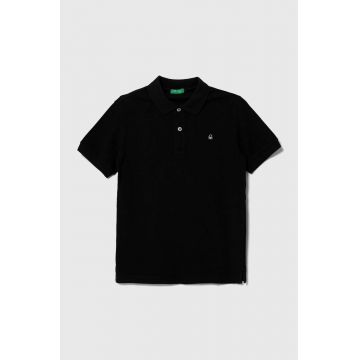 United Colors of Benetton tricouri polo din bumbac pentru copii culoarea negru, neted