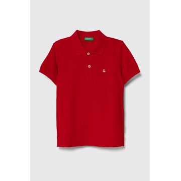 United Colors of Benetton tricouri polo din bumbac pentru copii culoarea rosu, neted