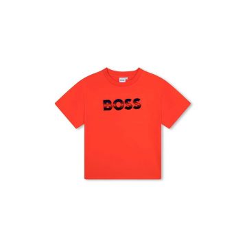 BOSS tricou de bumbac pentru copii culoarea rosu, cu imprimeu