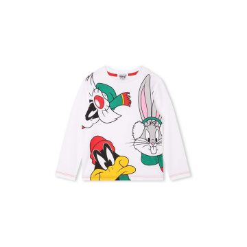 Marc Jacobs longsleeve din bumbac pentru copii x Looney Tunes culoarea alb, cu imprimeu