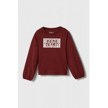 Pepe Jeans longsleeve din bumbac pentru copii culoarea bordo