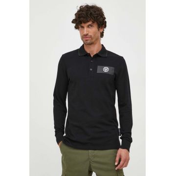 PLEIN SPORT longsleeve din bumbac culoarea negru, cu imprimeu