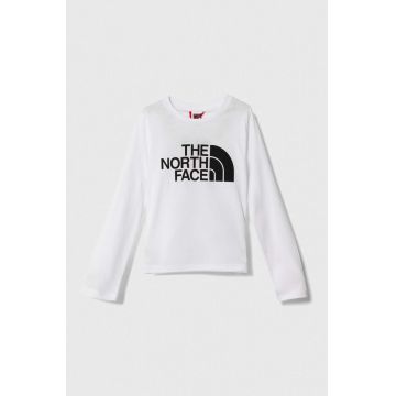 The North Face longsleeve din bumbac pentru copii L/S EASY TEE culoarea alb, cu imprimeu