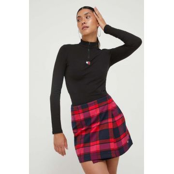 Tommy Jeans longsleeve femei, culoarea negru