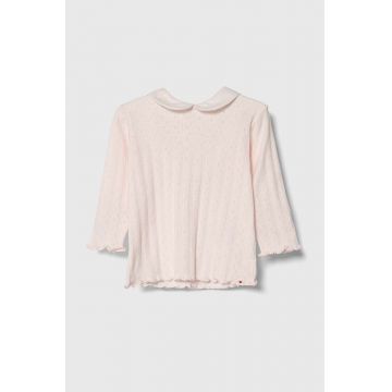 United Colors of Benetton longsleeve din bumbac pentru bebeluși culoarea roz, cu guler