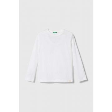 United Colors of Benetton longsleeve din bumbac pentru copii culoarea alb, melanj