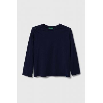 United Colors of Benetton longsleeve din bumbac pentru copii culoarea albastru marin, melanj