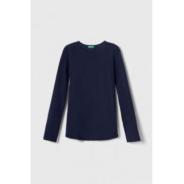 United Colors of Benetton longsleeve din bumbac pentru copii culoarea albastru marin, neted